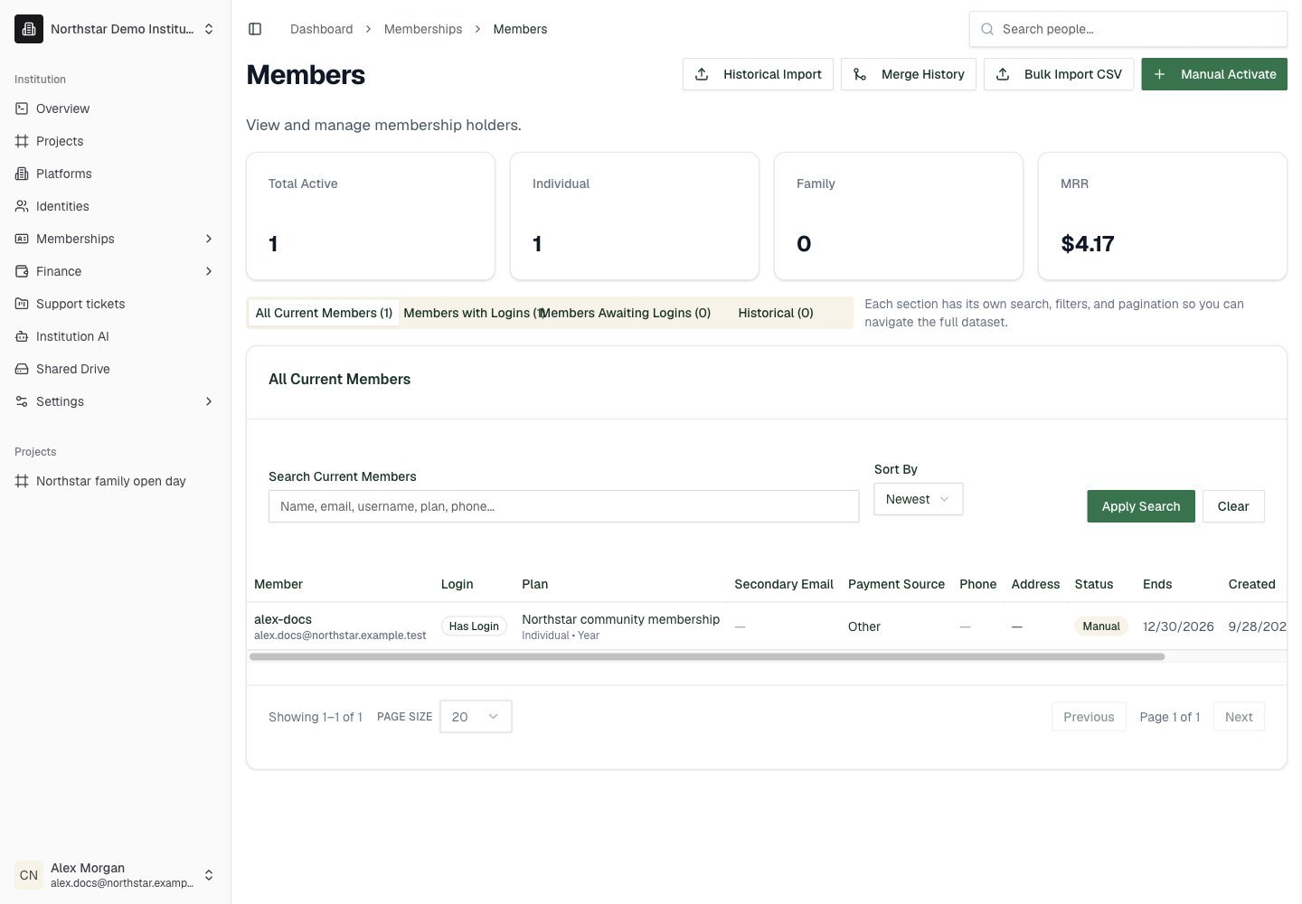 Northstar demo: Members — All Current Members