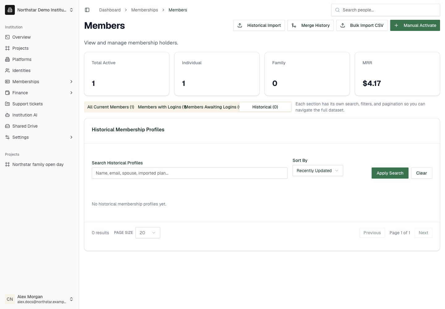 Northstar demo: Members — Historical