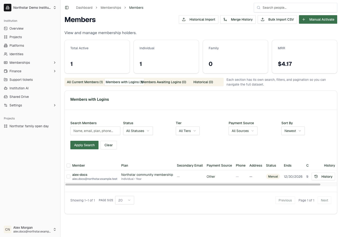 Northstar demo: Members — Members with Logins
