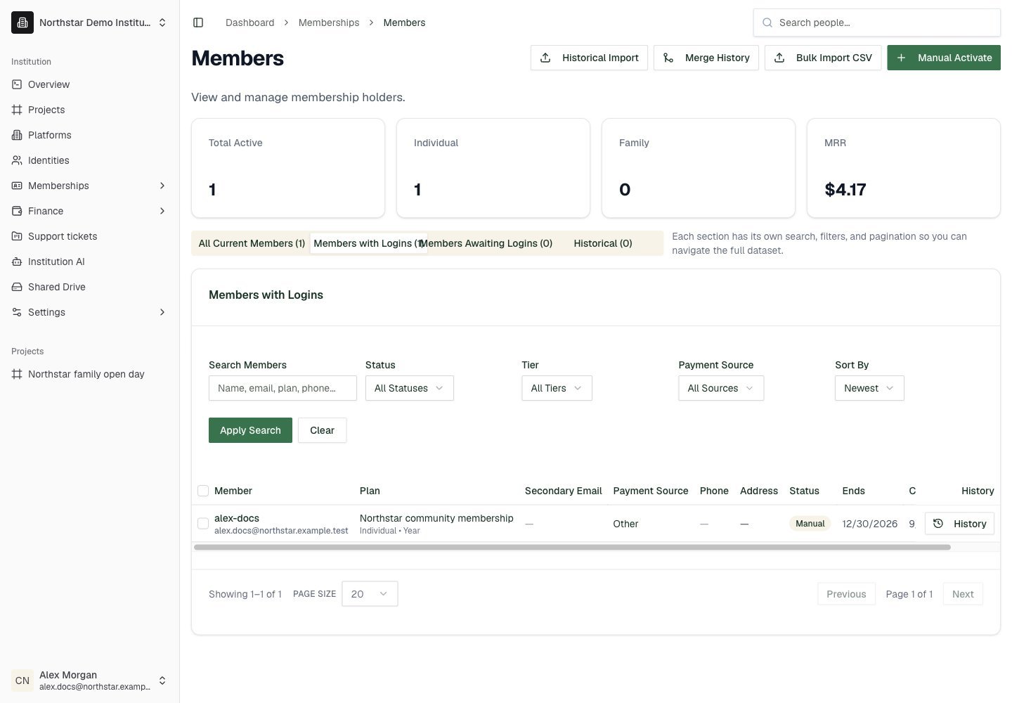 Northstar demo: Members — Members with Logins