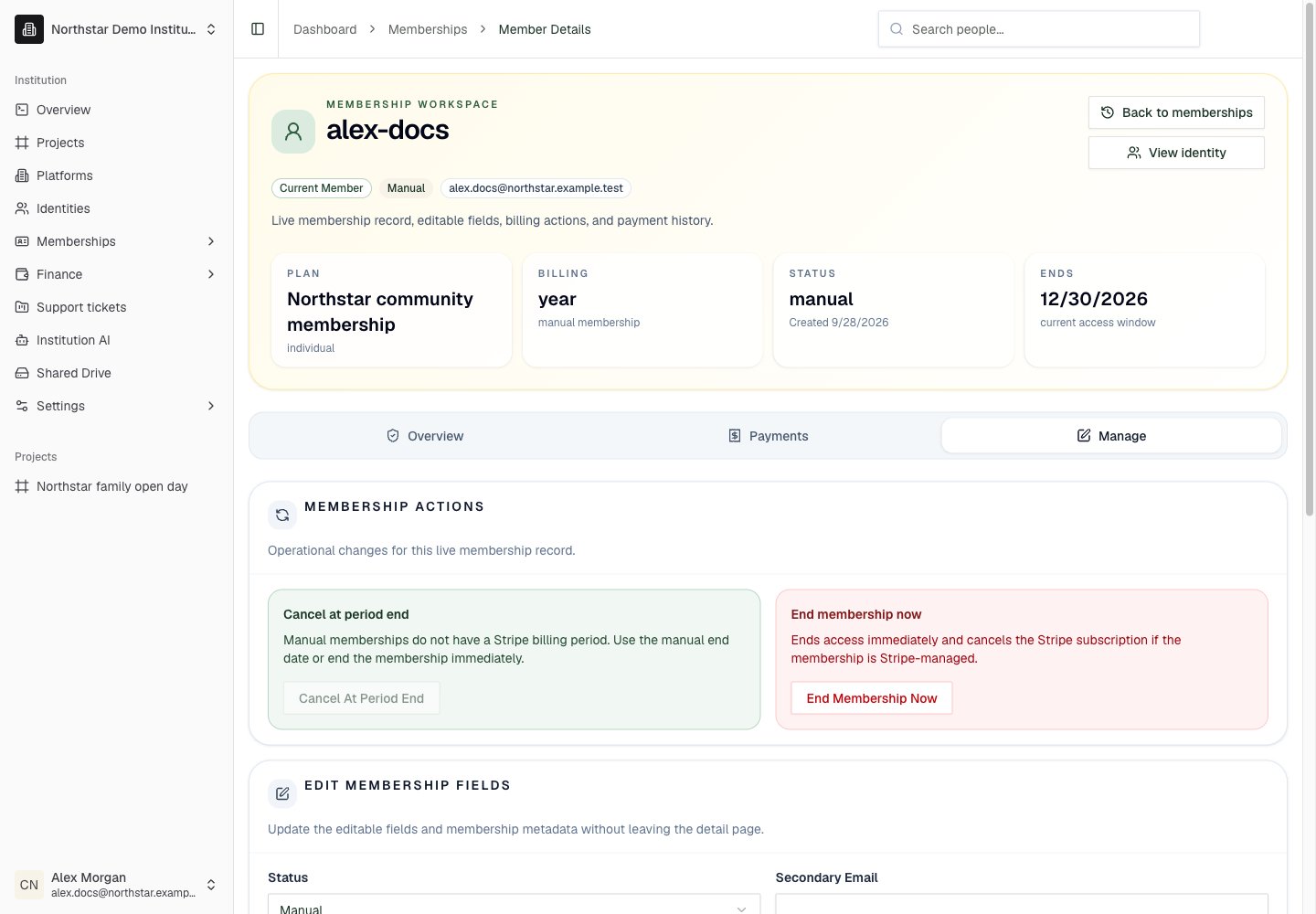 Northstar demo: Member detail — Manage