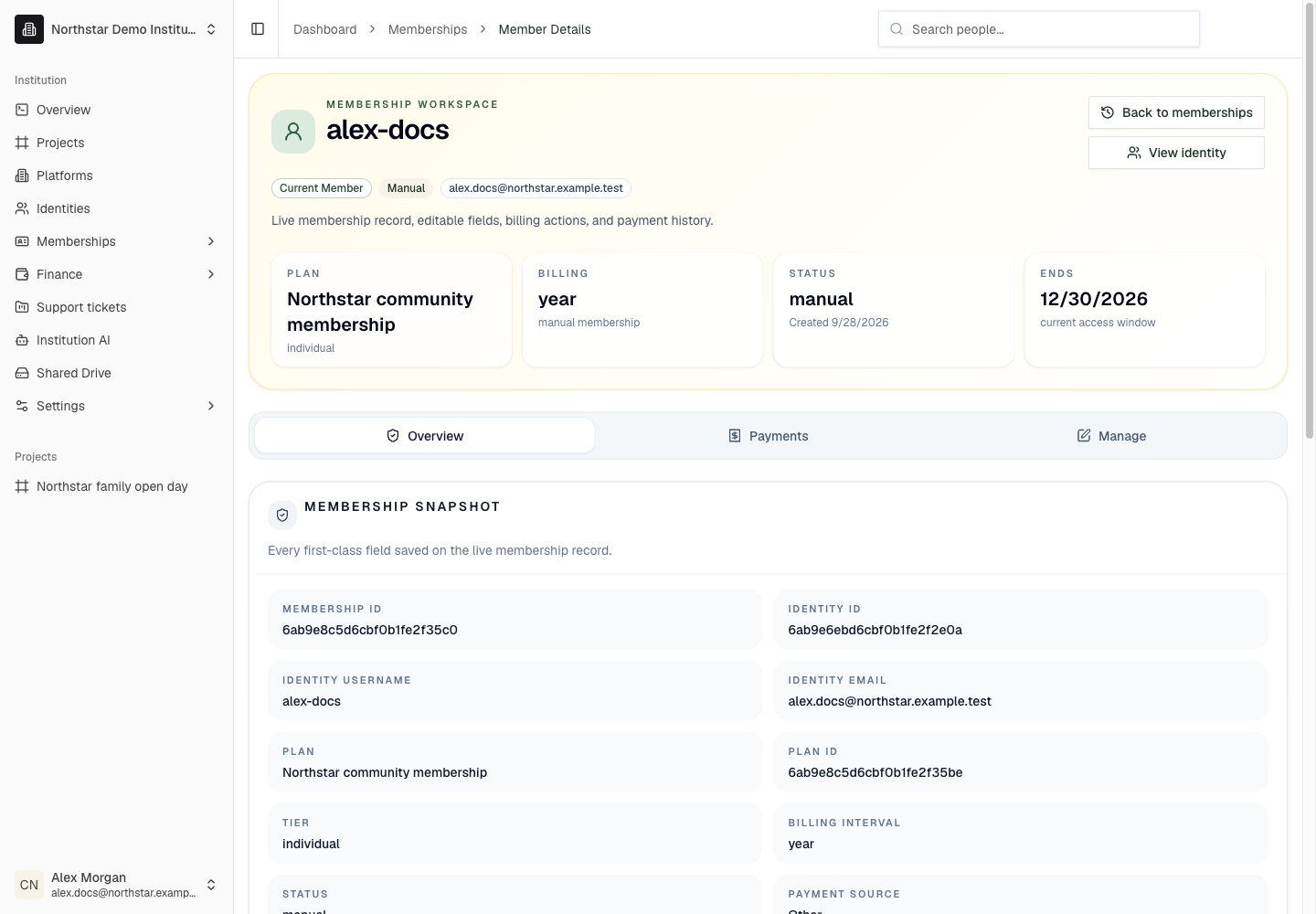 Northstar demo: Member detail — Overview