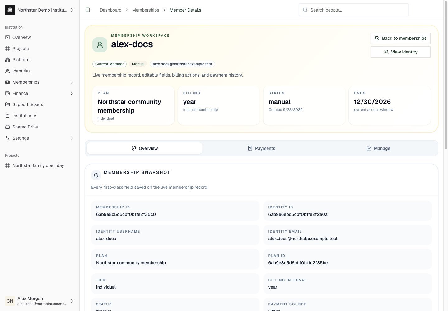 Northstar demo: Member detail — Overview