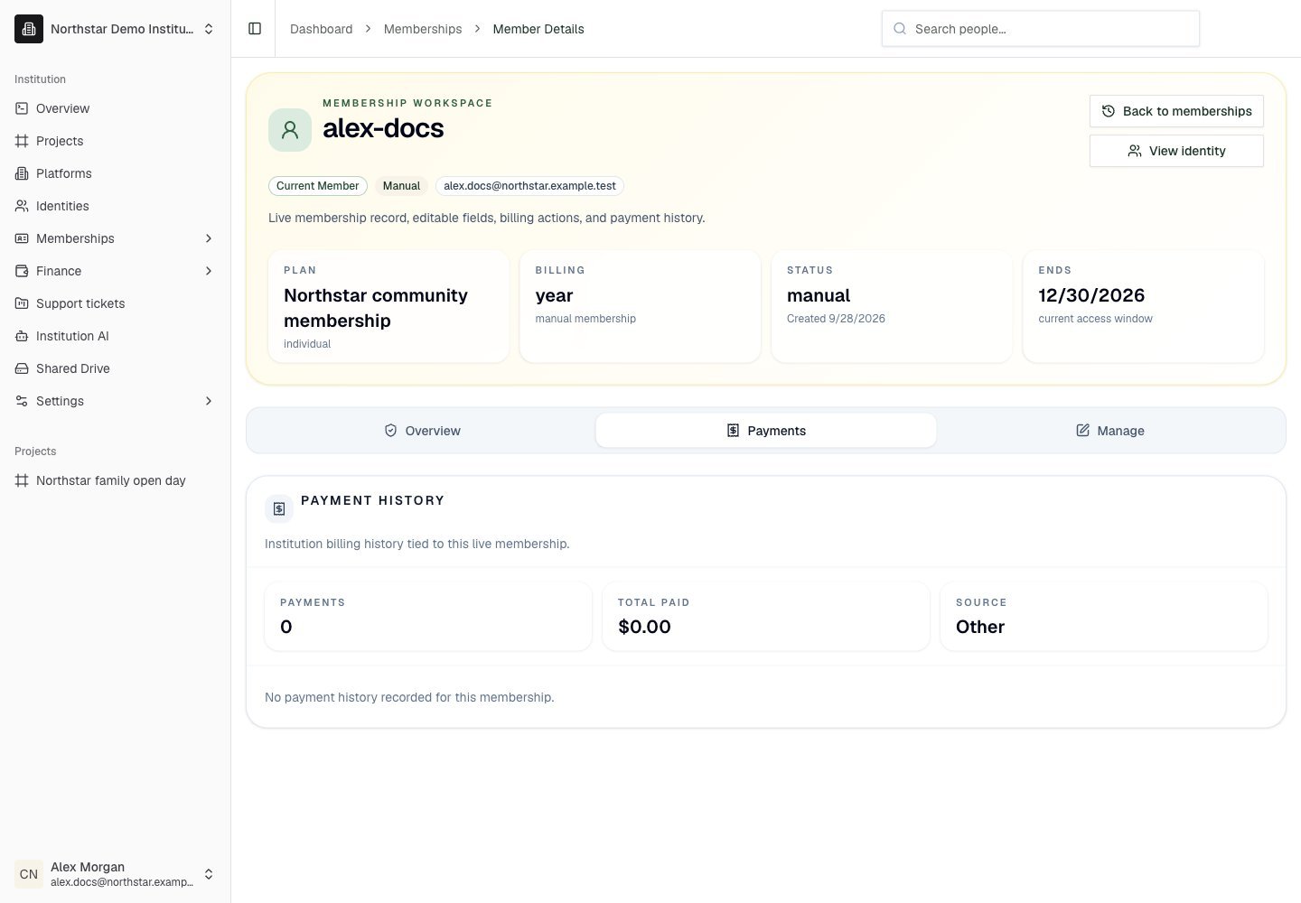 Northstar demo: Member detail — Payments