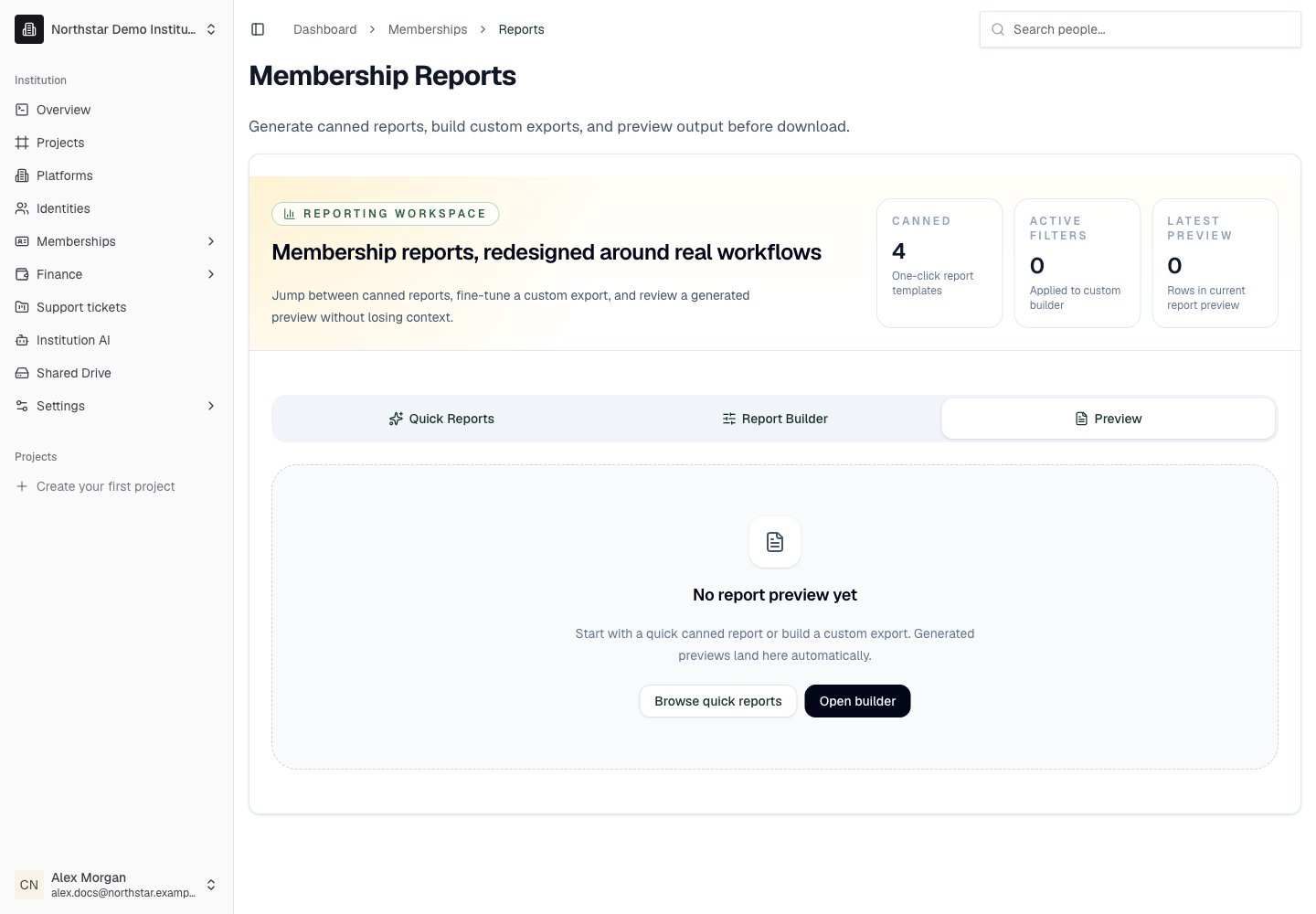 Northstar demo: Reports — Preview