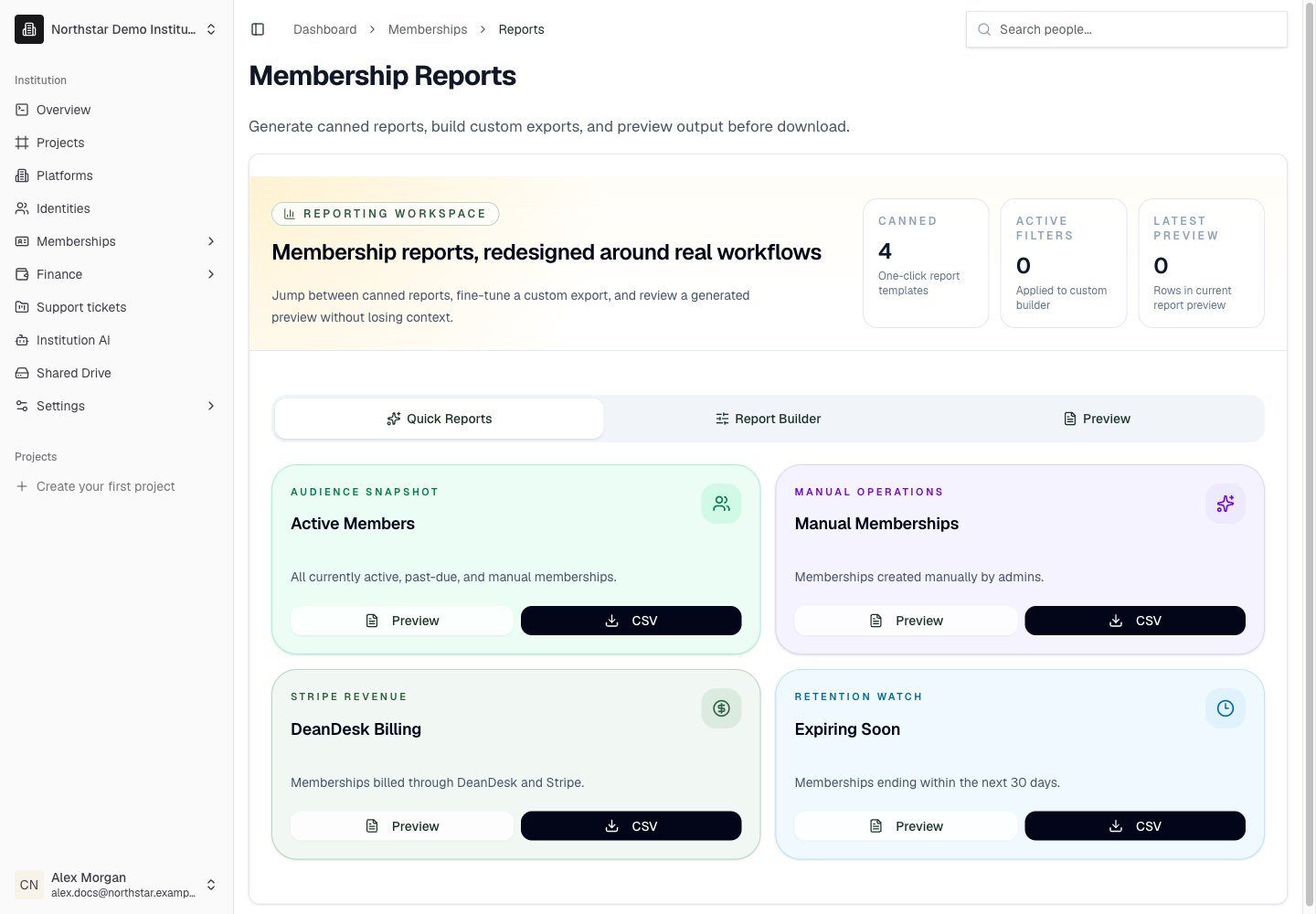 Northstar demo: Reports — Quick Reports
