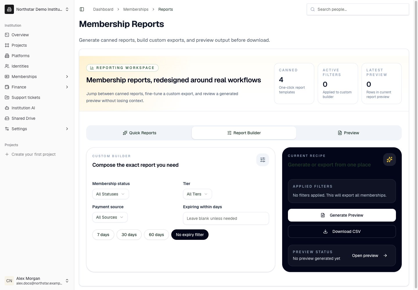 Northstar demo: Reports — Report Builder