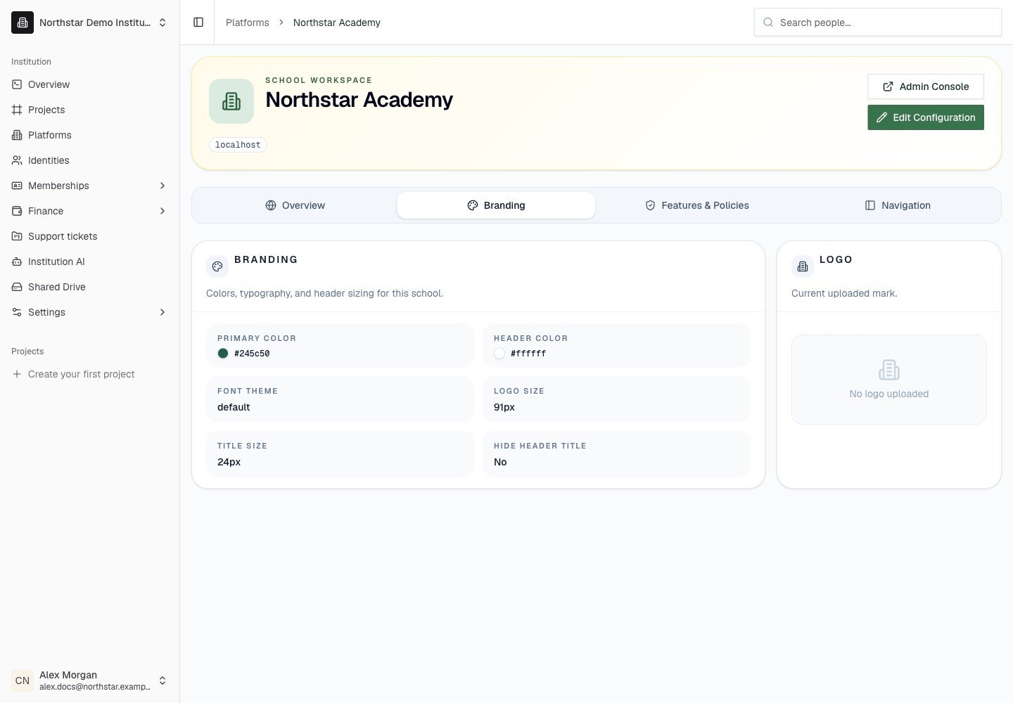 Northstar demo: Platform detail — Branding