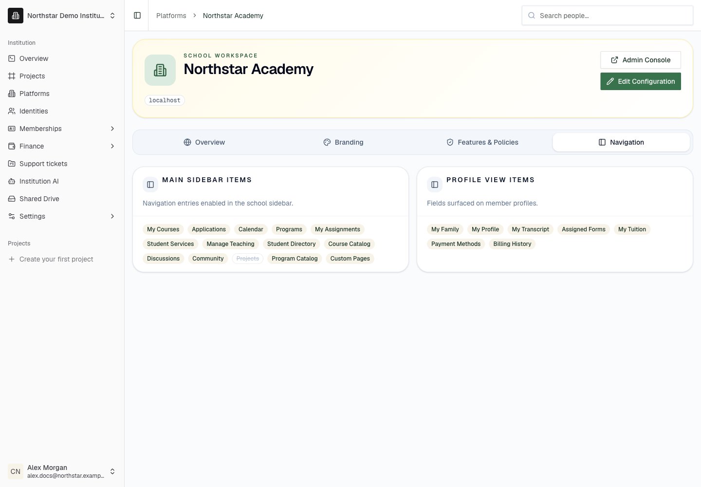 Northstar demo: Platform detail — Navigation