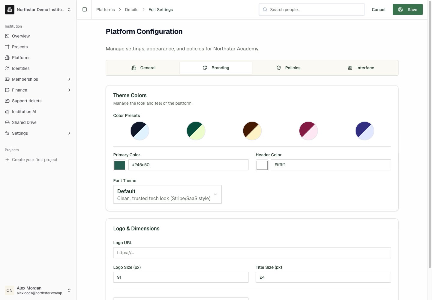 Northstar demo: Platform configuration — Branding