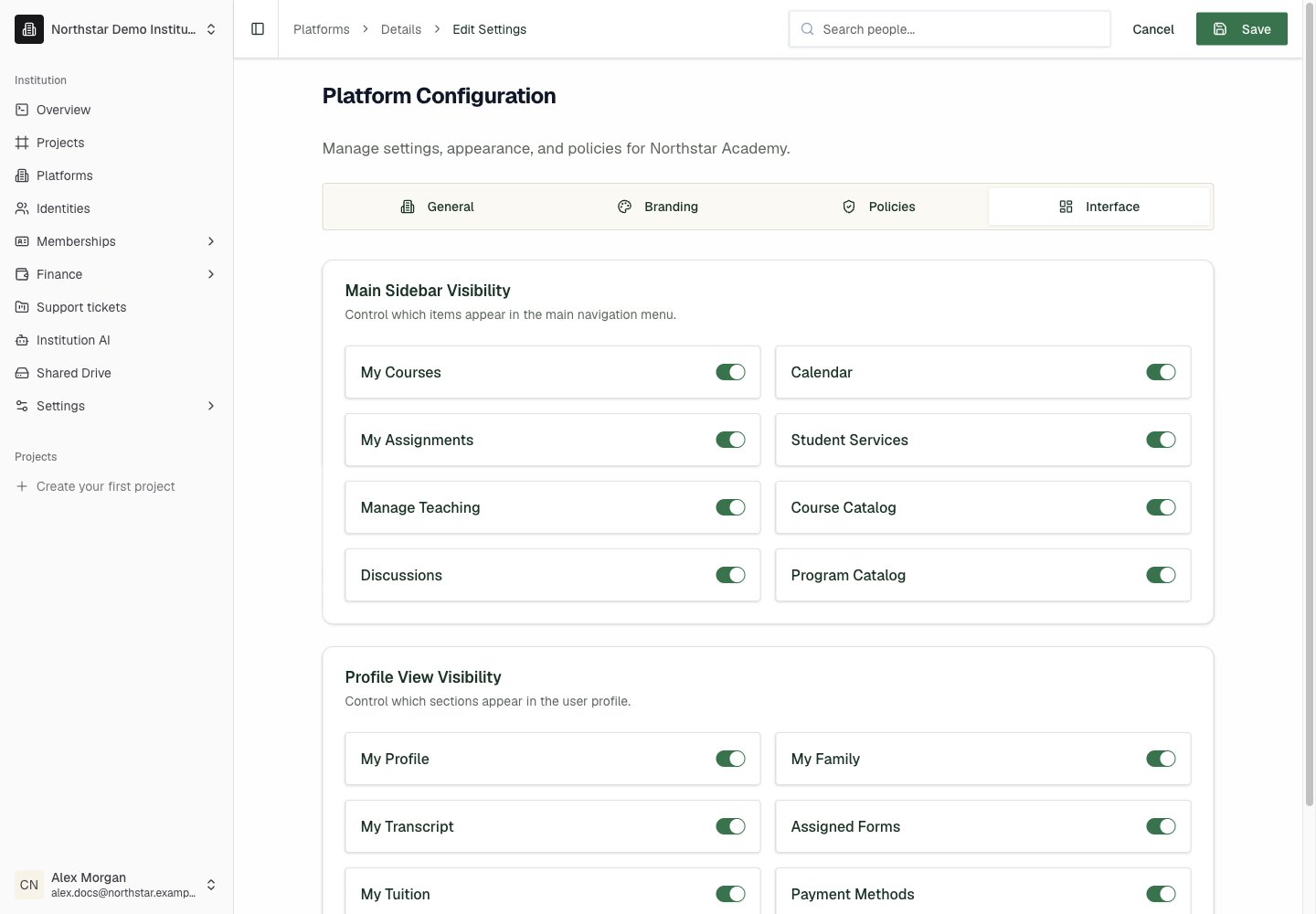 Northstar demo: Platform configuration — Interface