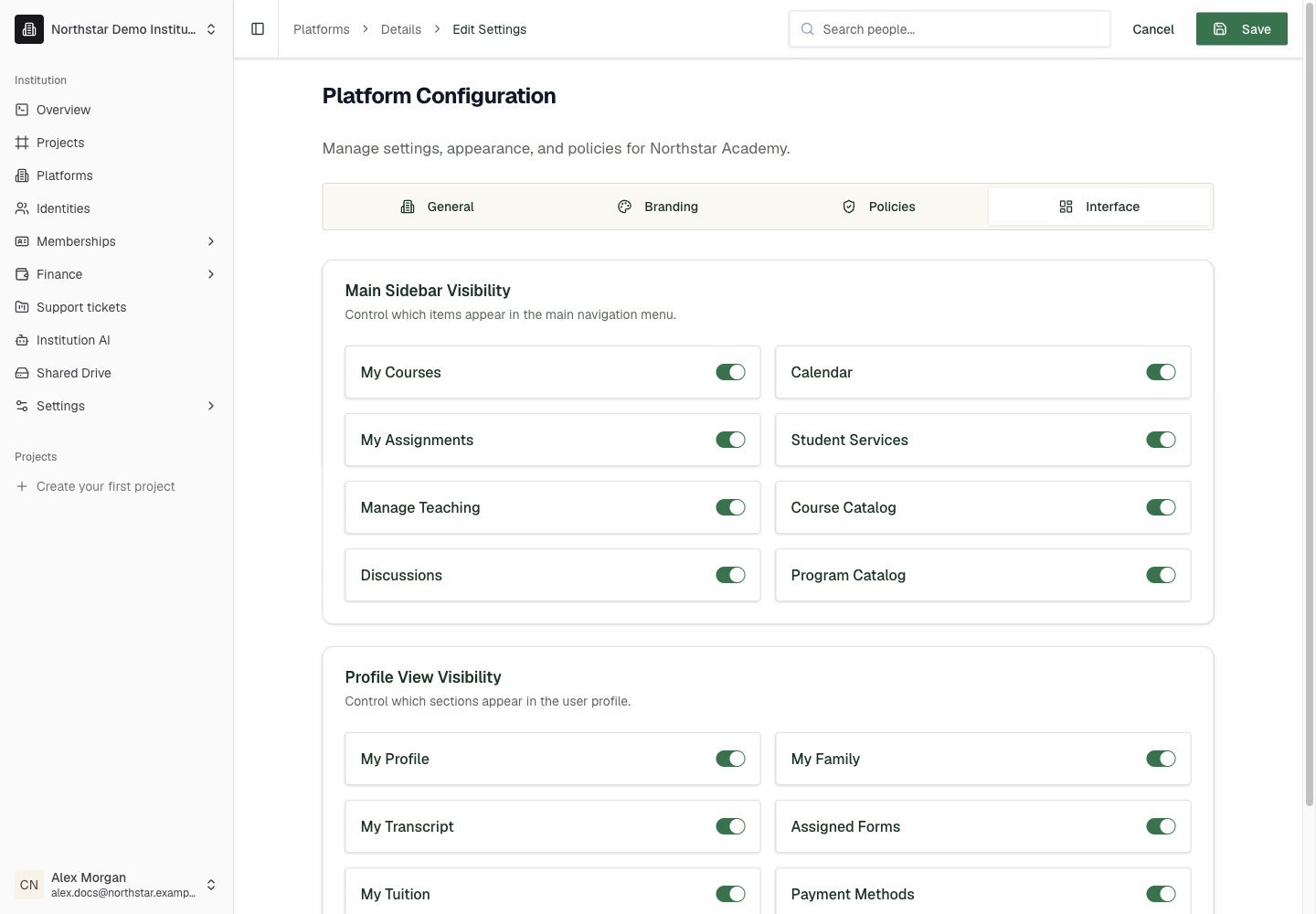Northstar demo: Platform configuration — Interface