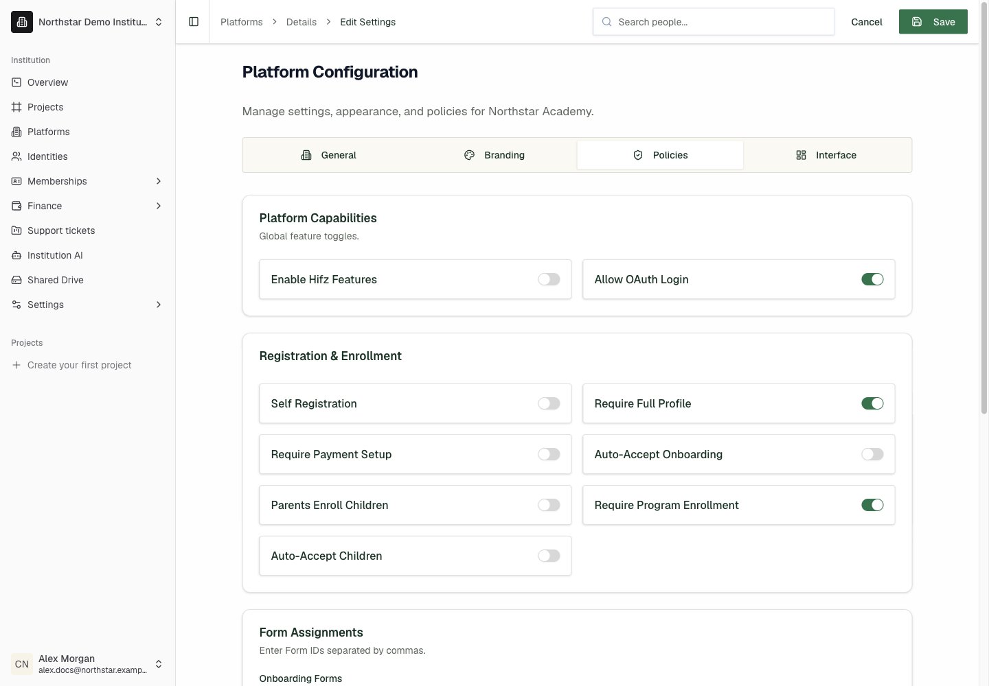 Northstar demo: Platform configuration — Policies