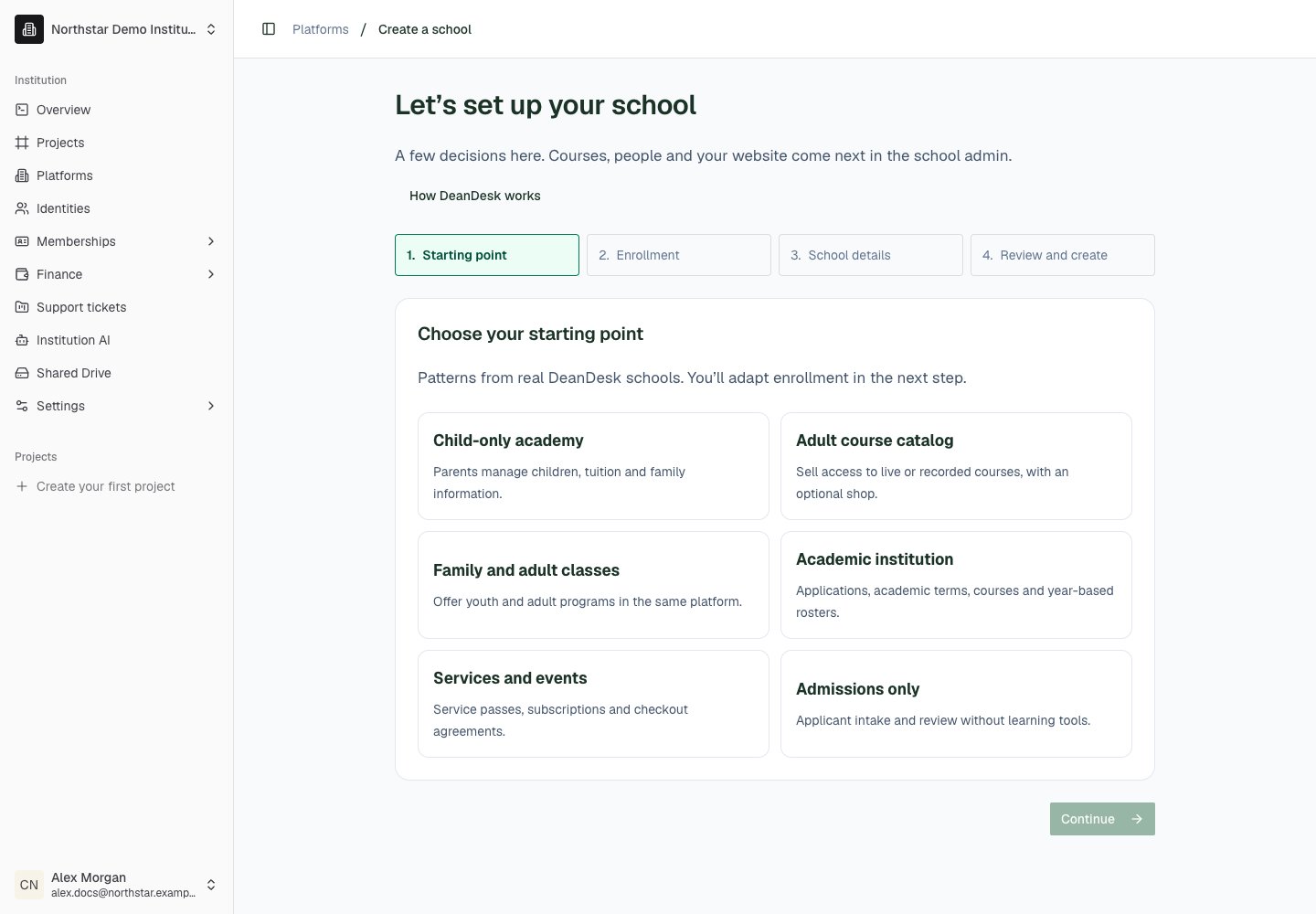 Northstar demo: School setup
