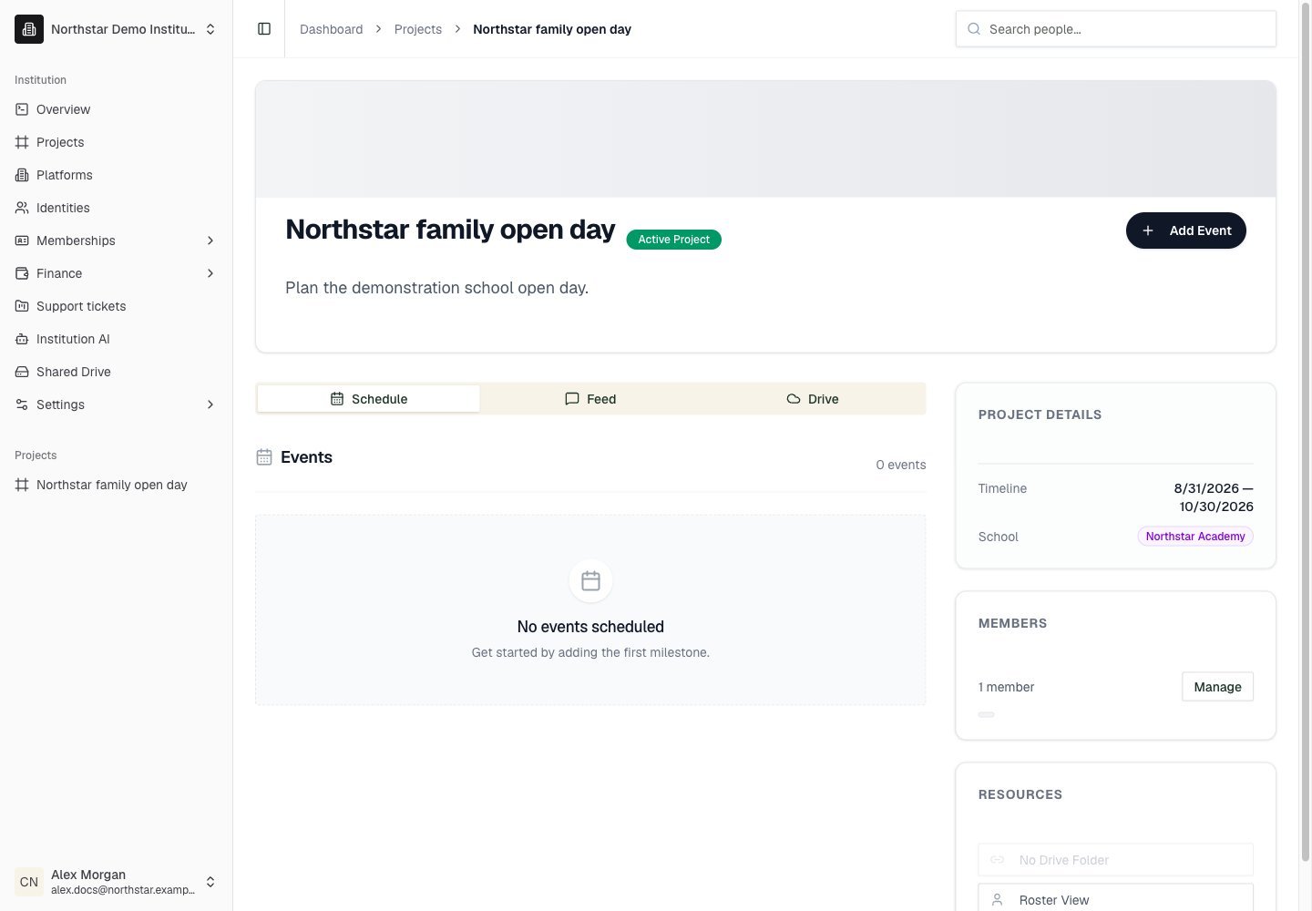 Northstar demo: Project detail — Schedule
