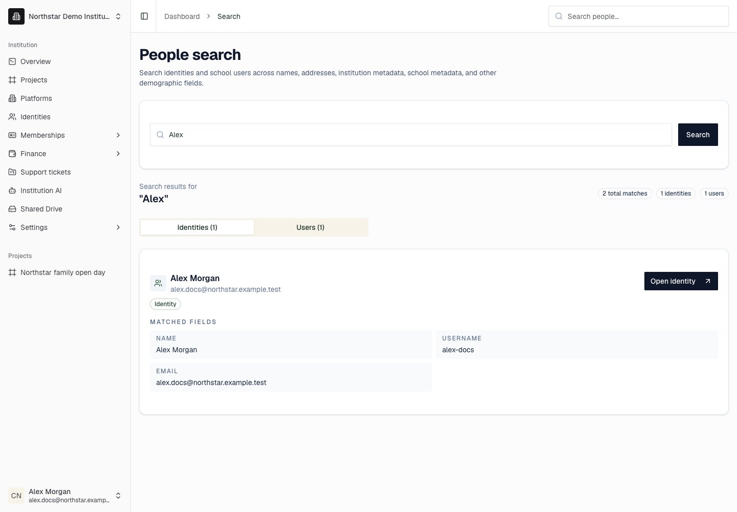 Northstar demo: Global search — Identities