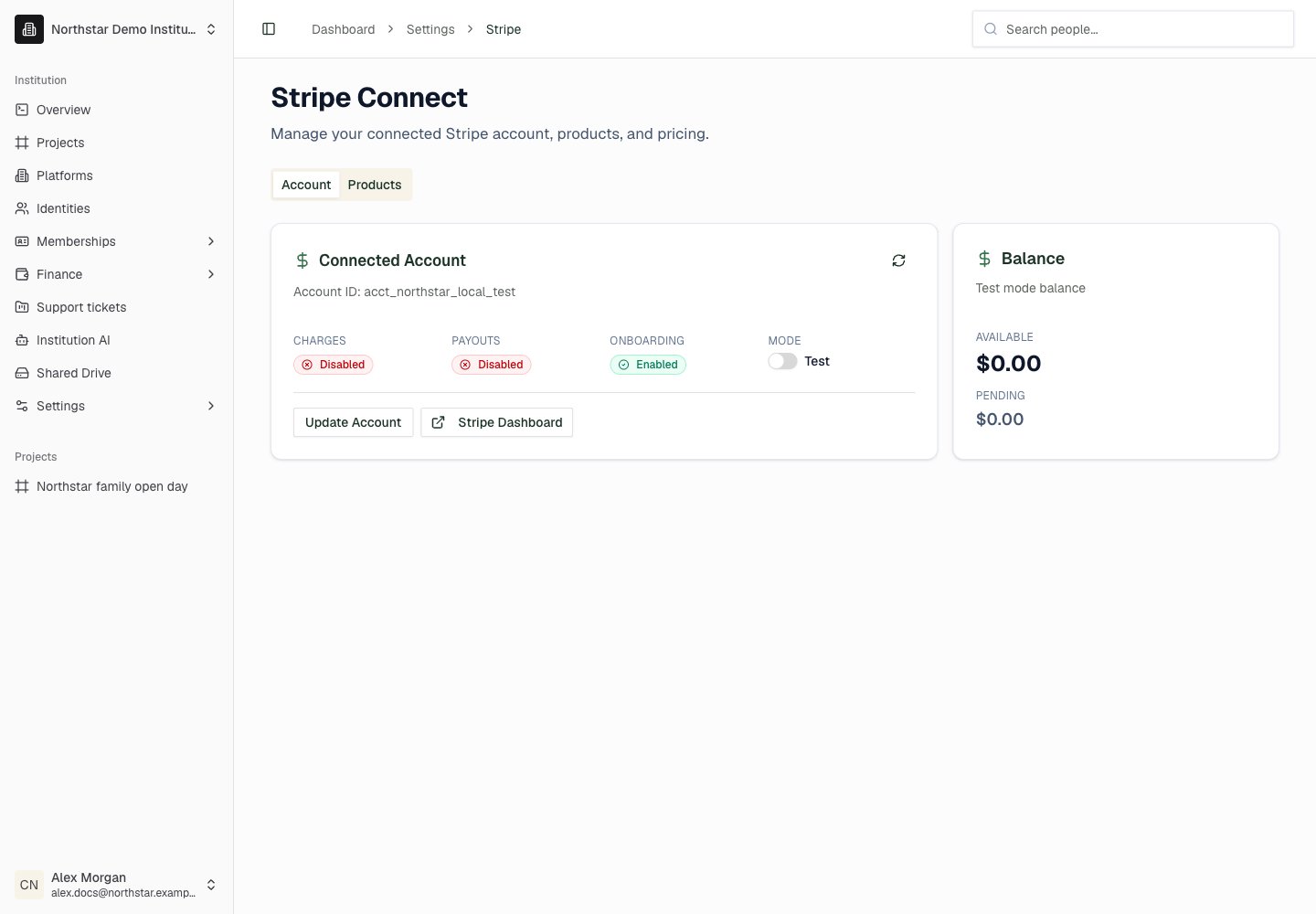 Northstar demo: Stripe — Account
