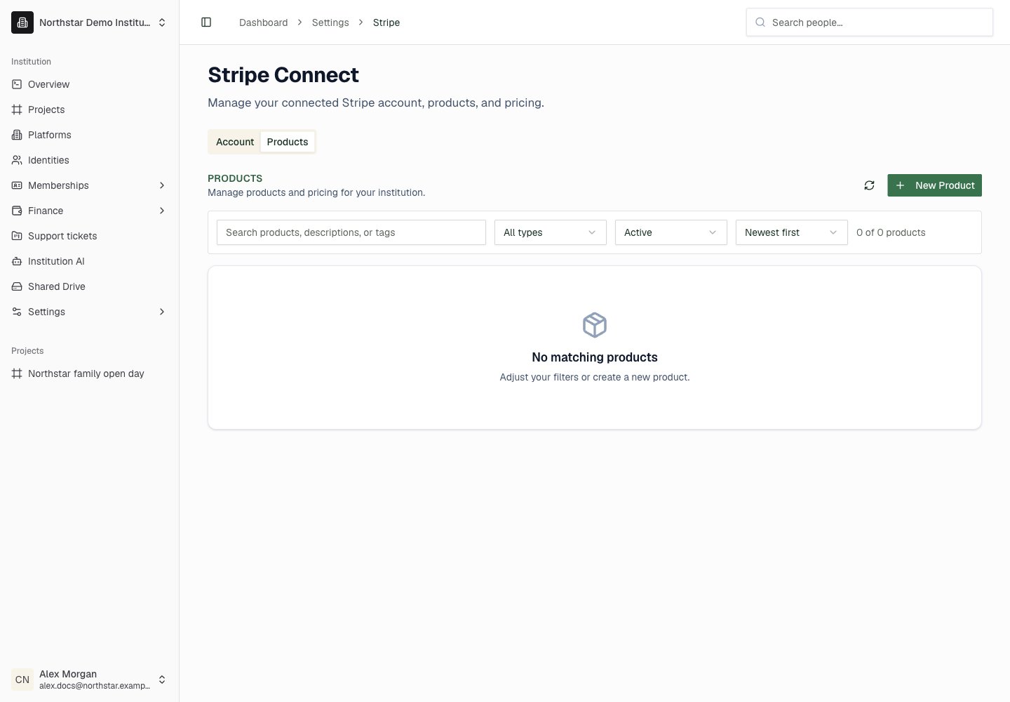 Northstar demo: Stripe — Products