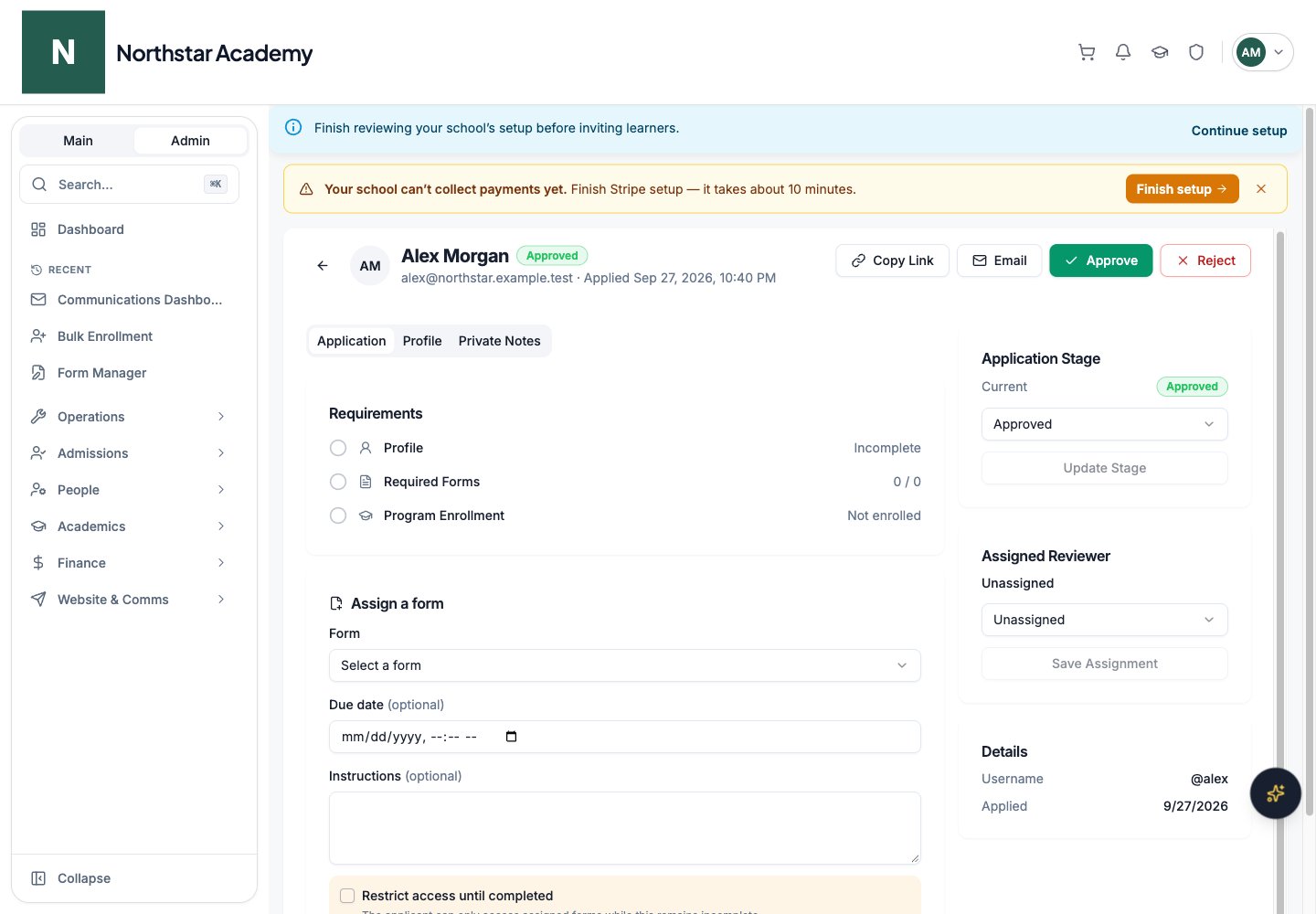 Northstar demo: Applicant detail — Application