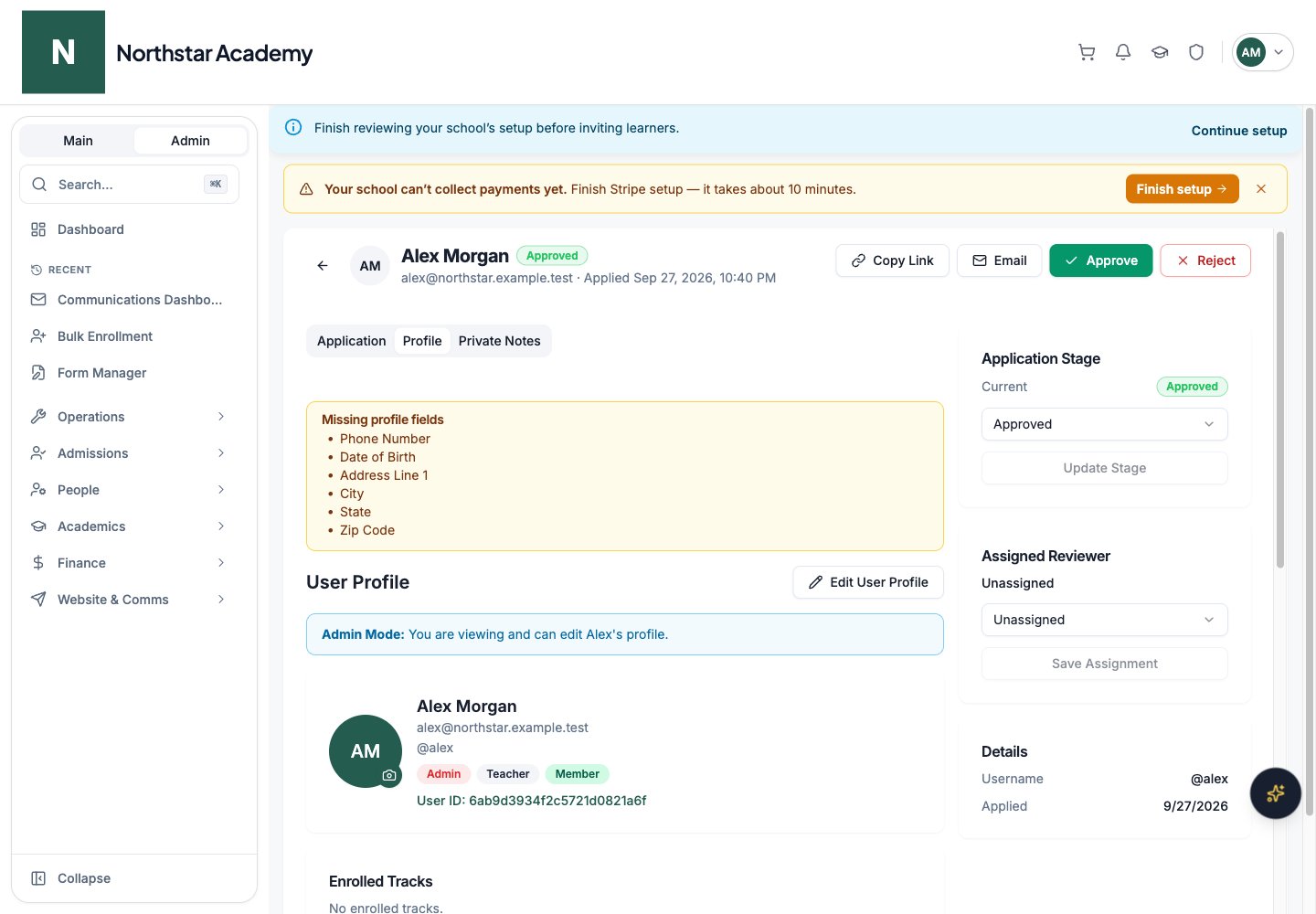 Northstar demo: Applicant detail — Profile