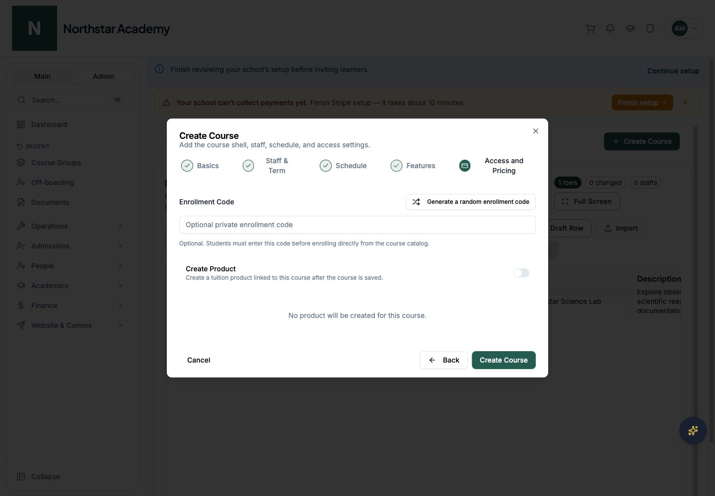 Northstar demo: Courses — Access and Pricing