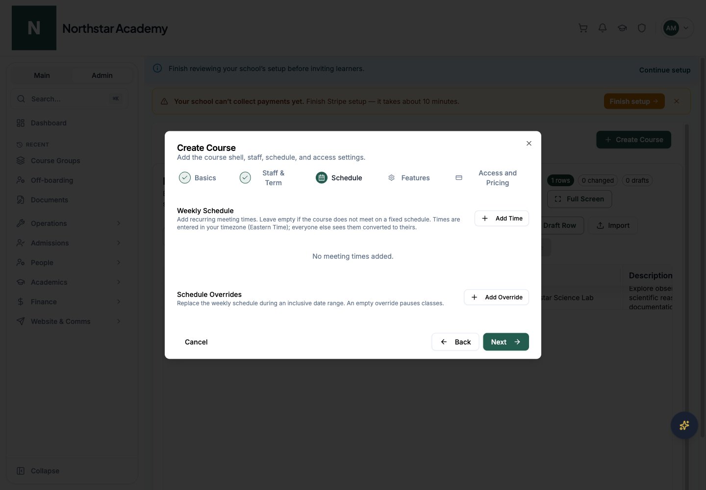 Northstar demo: Courses — Schedule