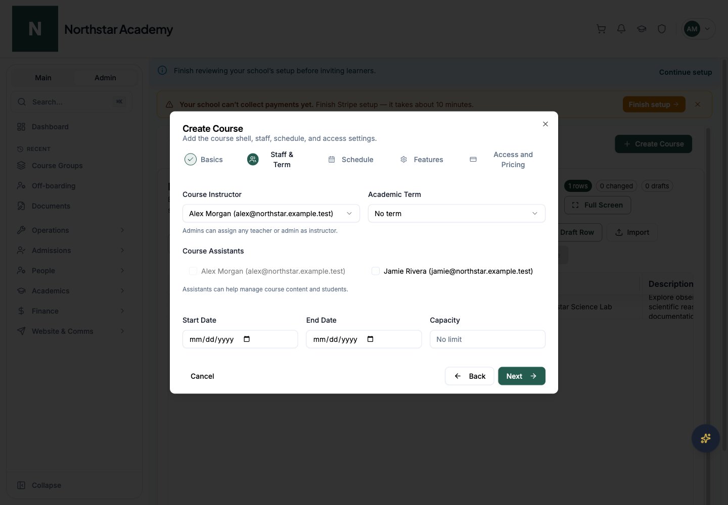 Northstar demo: Courses — Staff & Term