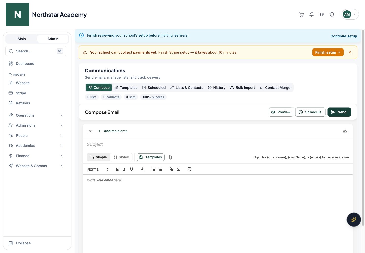 Northstar demo: Communications Dashboard — Compose