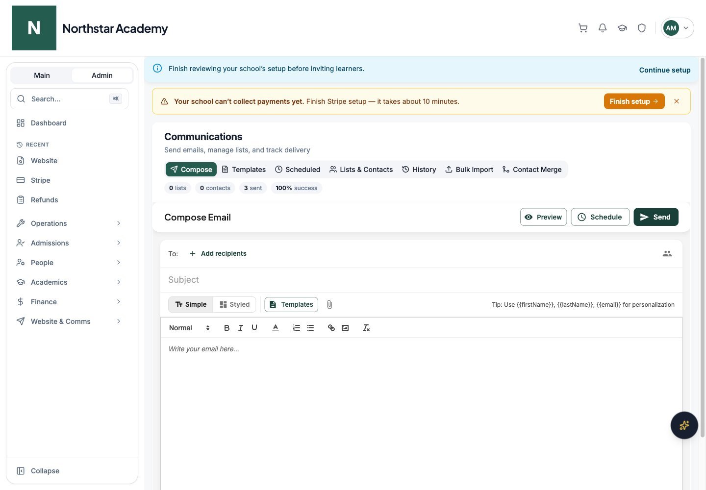 Northstar demo: Communications Dashboard — Compose