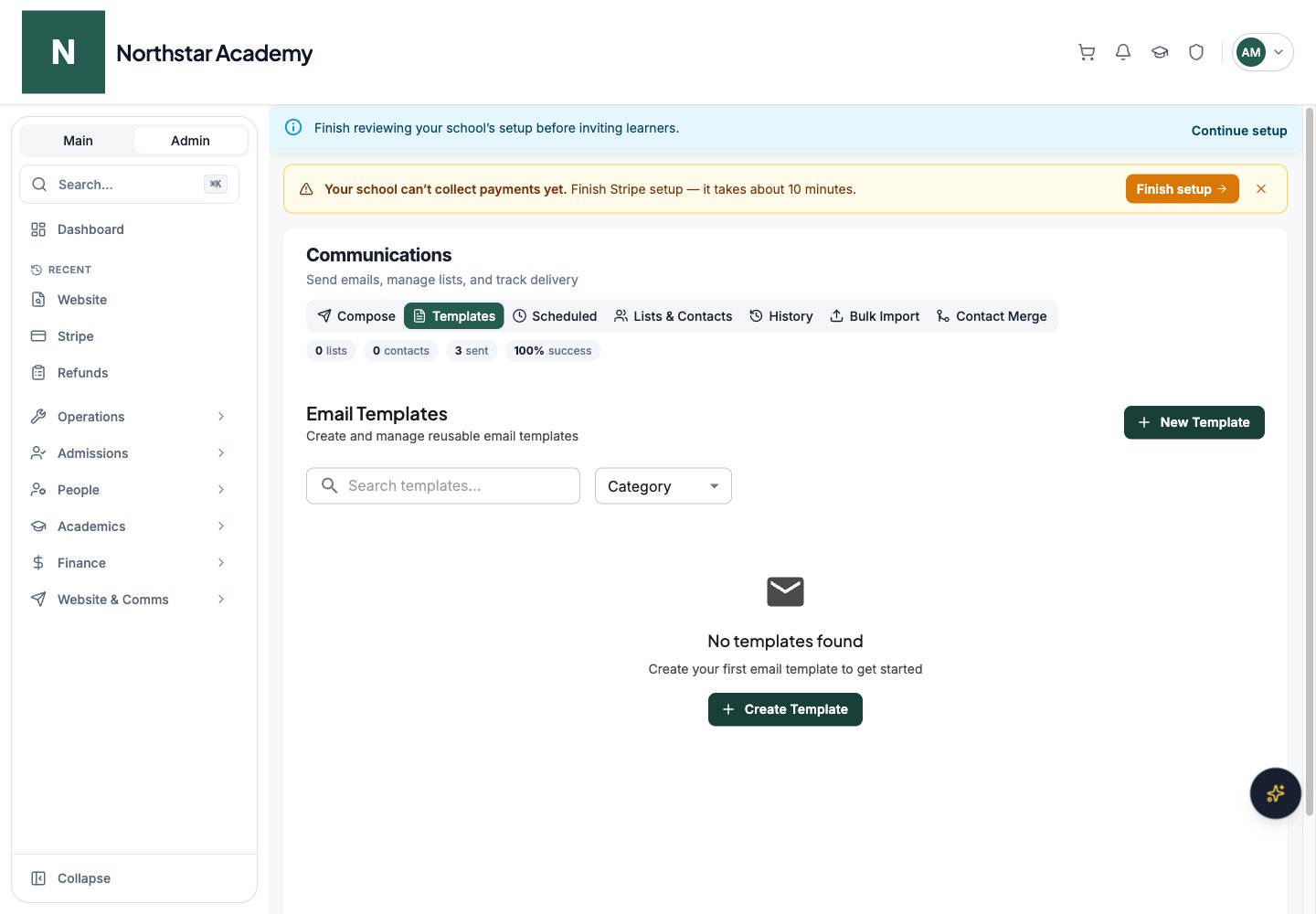 Northstar demo: Communications Dashboard — Templates