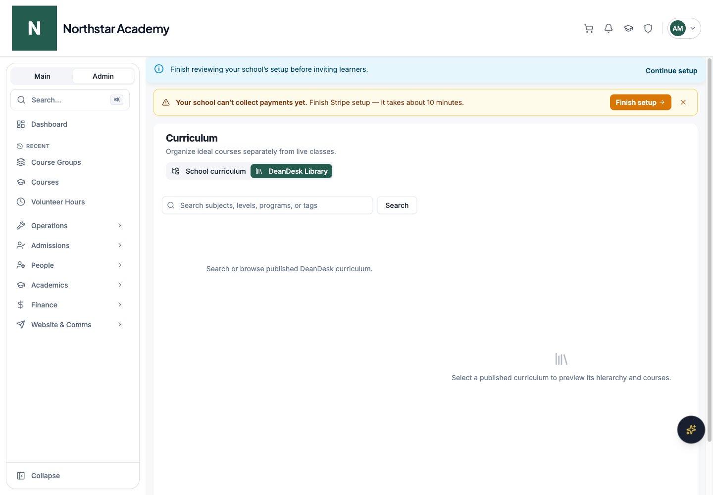 Northstar demo: Curriculum — DeanDesk Library