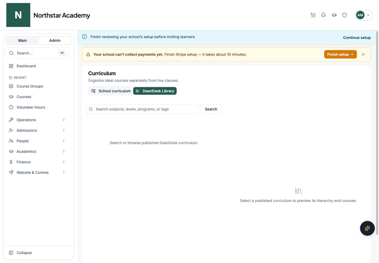 Northstar demo: Curriculum — DeanDesk Library