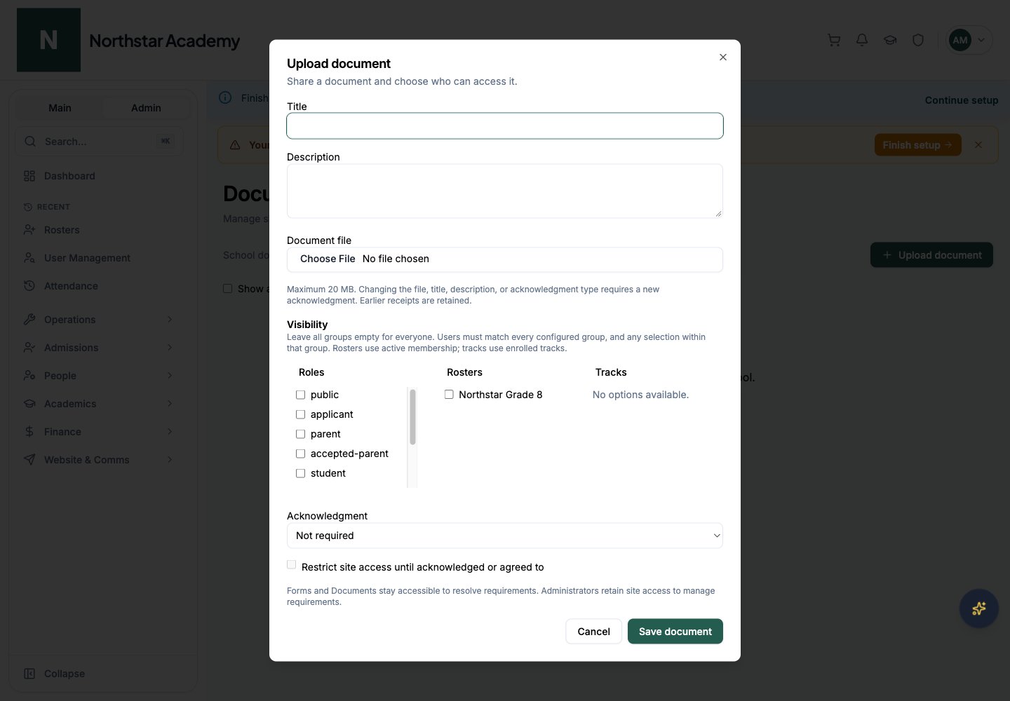 Northstar demo: Documents — Upload document