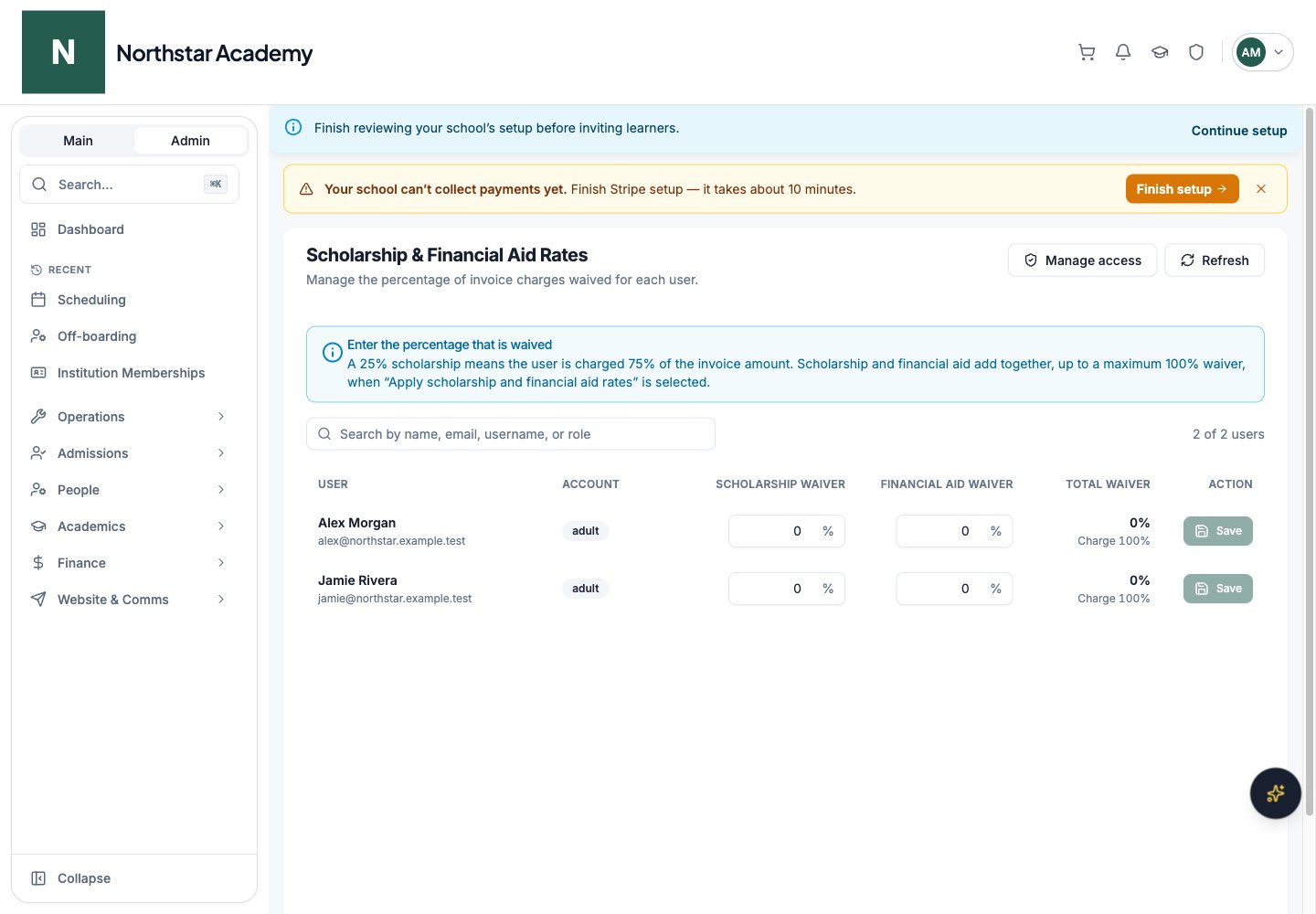 Northstar demo: Scholarship & Aid Rates