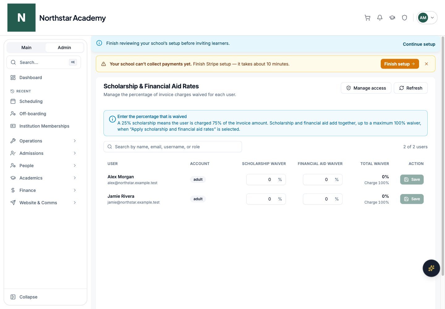 Northstar demo: Scholarship & Aid Rates