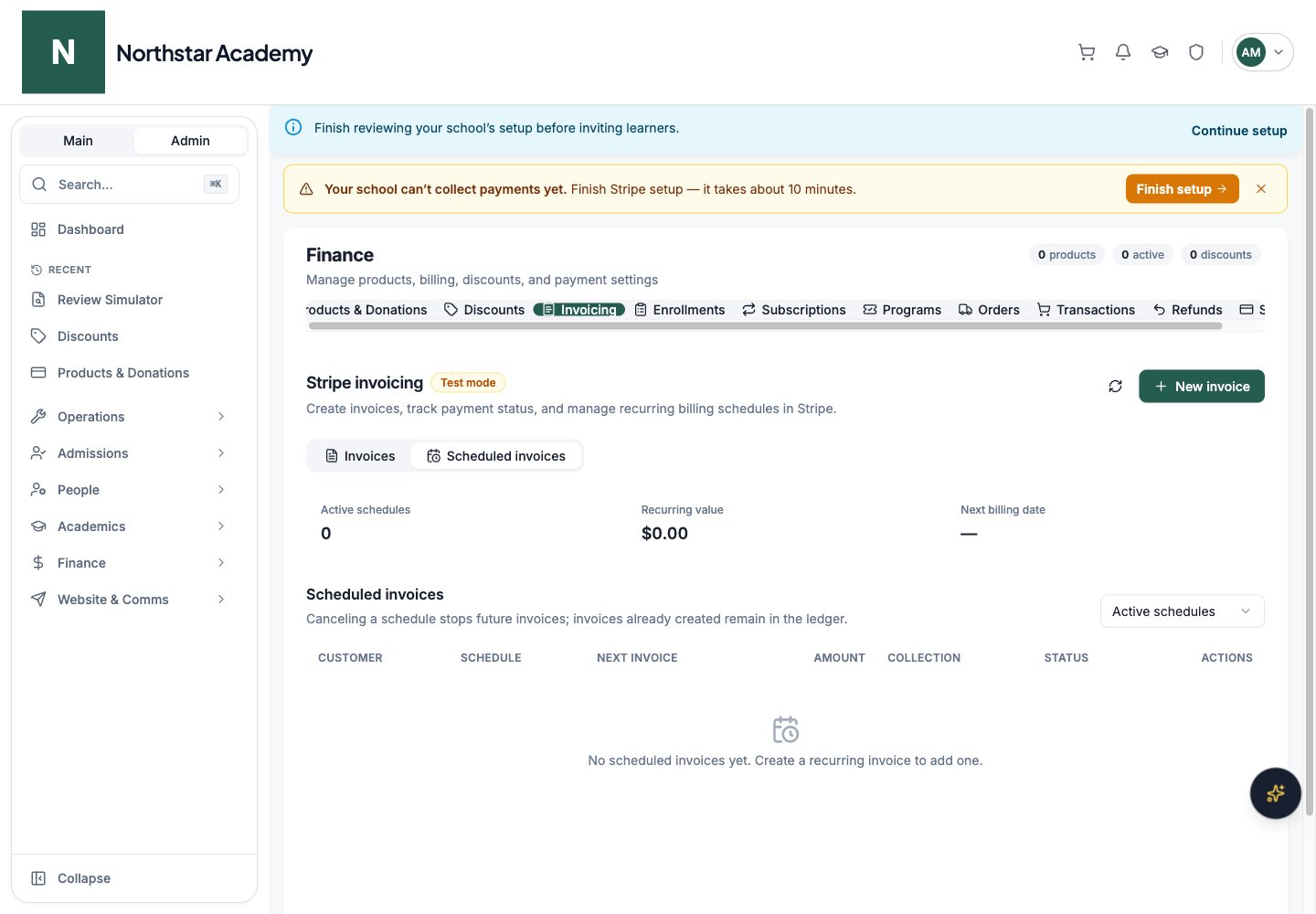 Northstar demo: Invoicing — Scheduled invoices