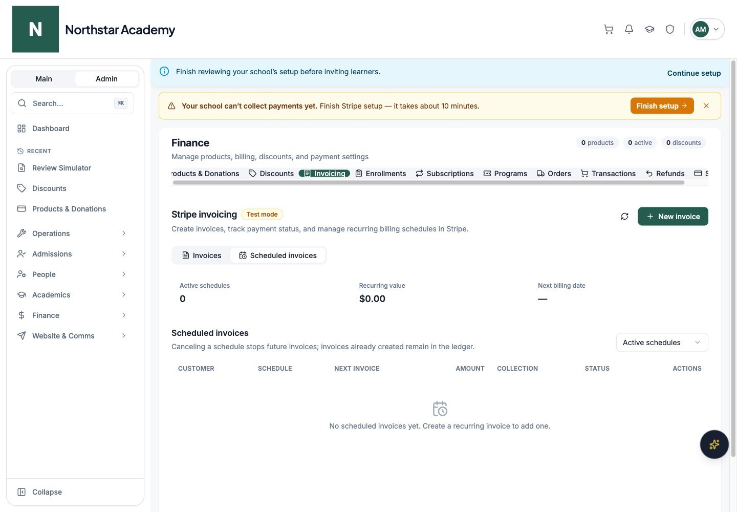Northstar demo: Invoicing — Scheduled invoices
