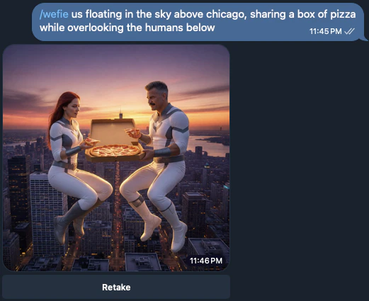 Chat showing a generated wefie of the user and companion together