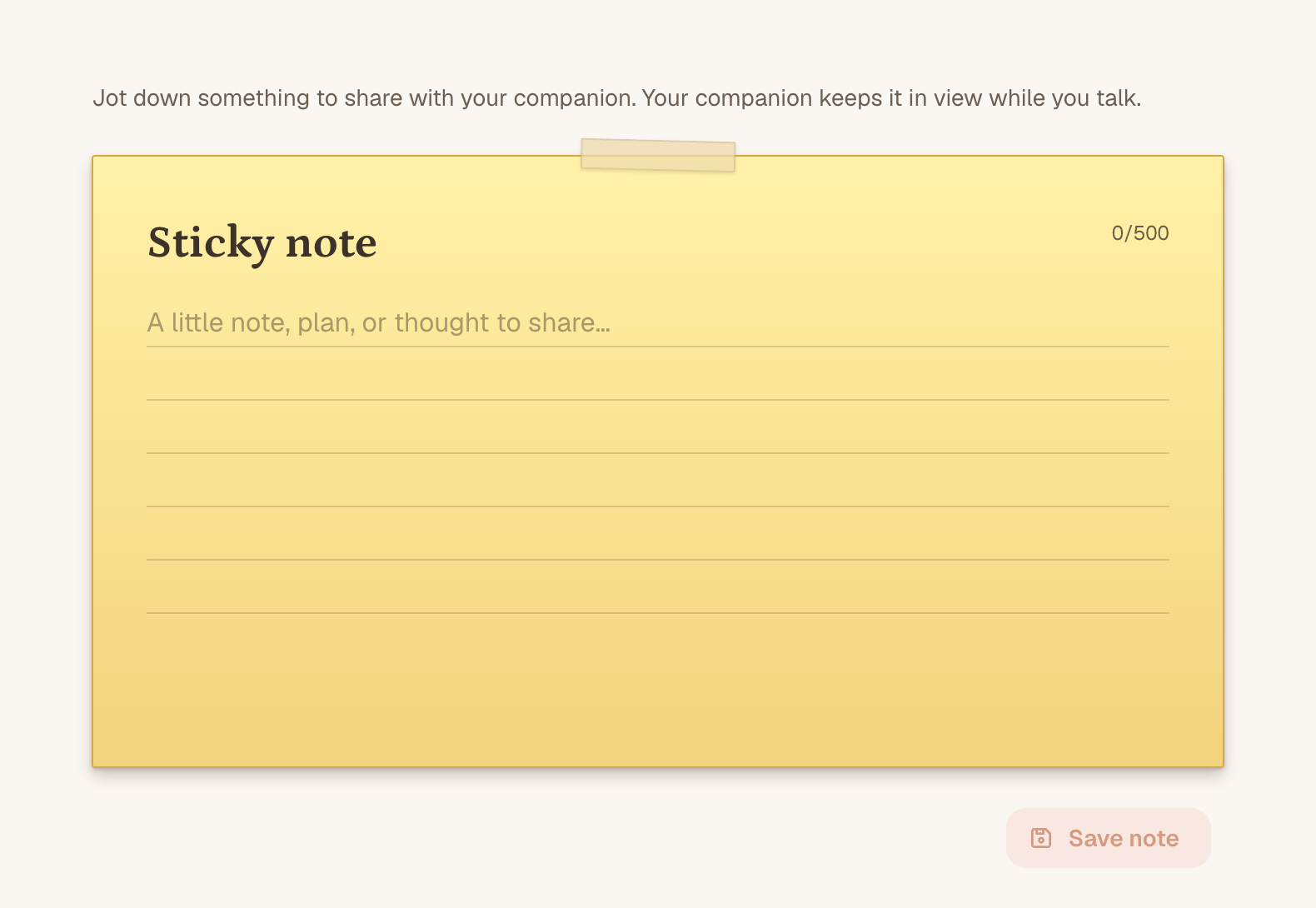 Sticky Note editor on the Companion page