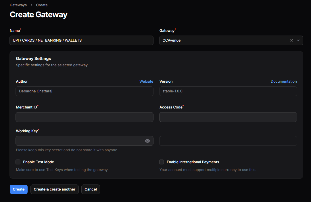 Image showing a screenshot of the configuration page