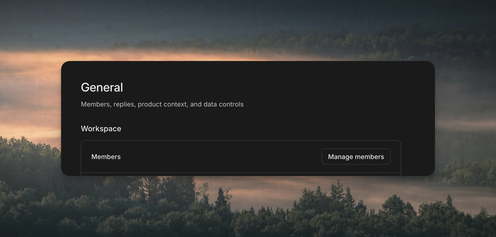 The General settings page, with the Manage members button on the Members row