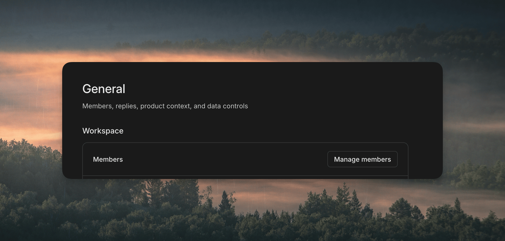 The General settings page, with the Manage members button on the Members row