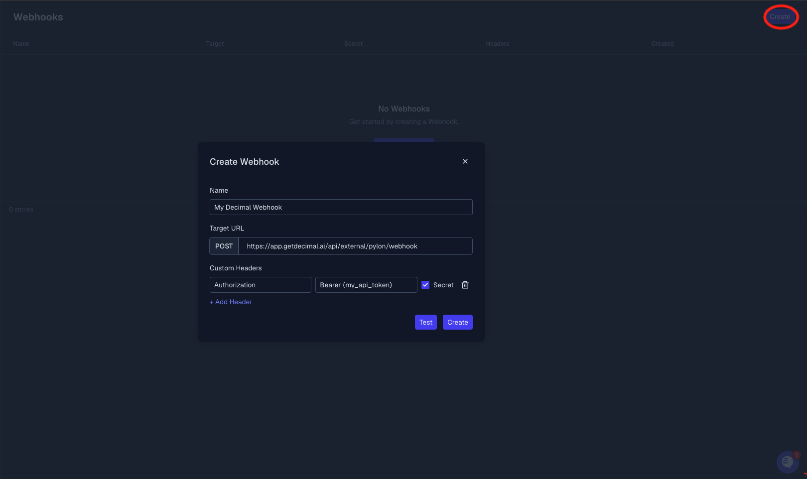 Pylon webhook URL configuration
