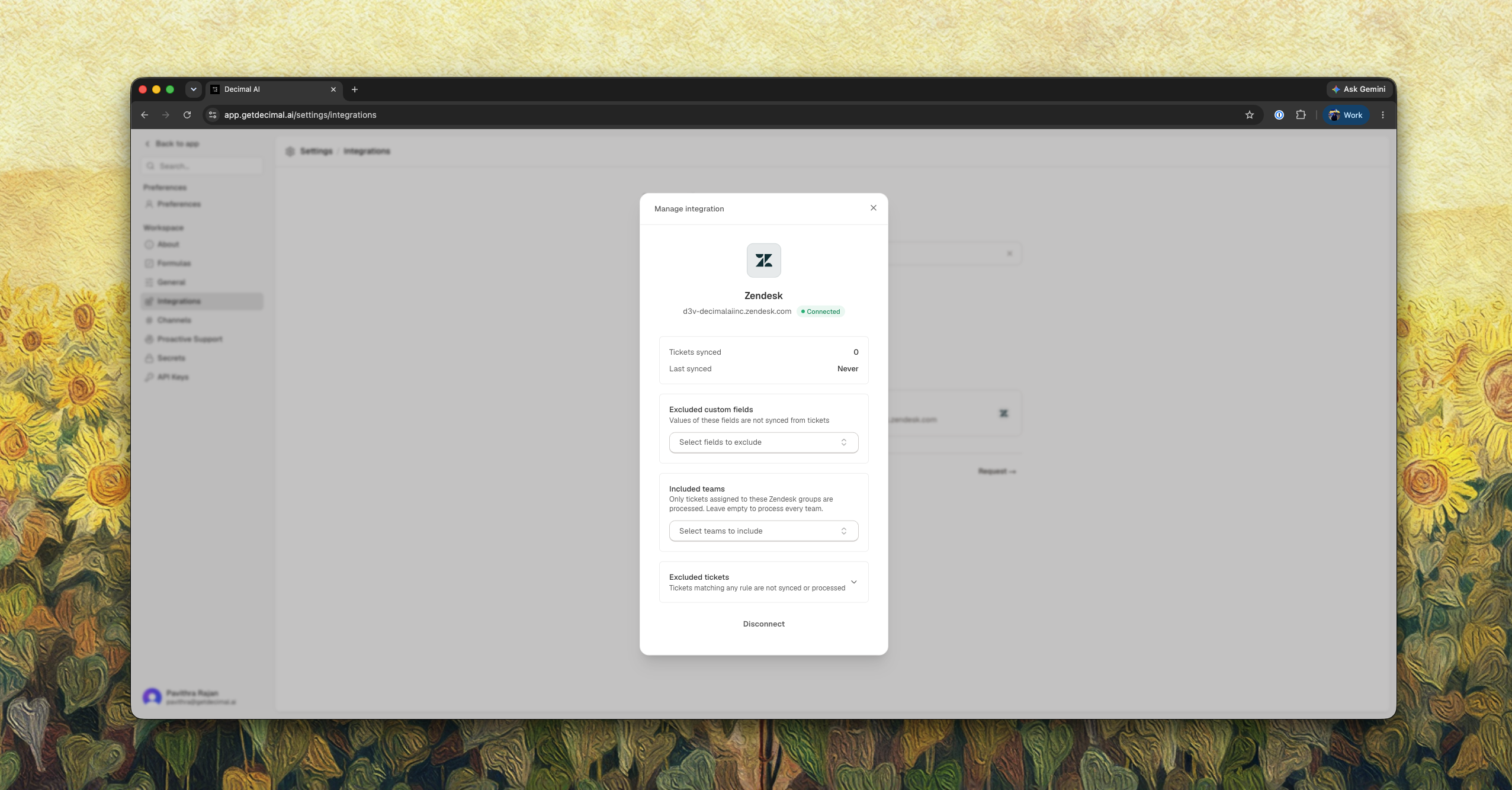 Zendesk integration connected