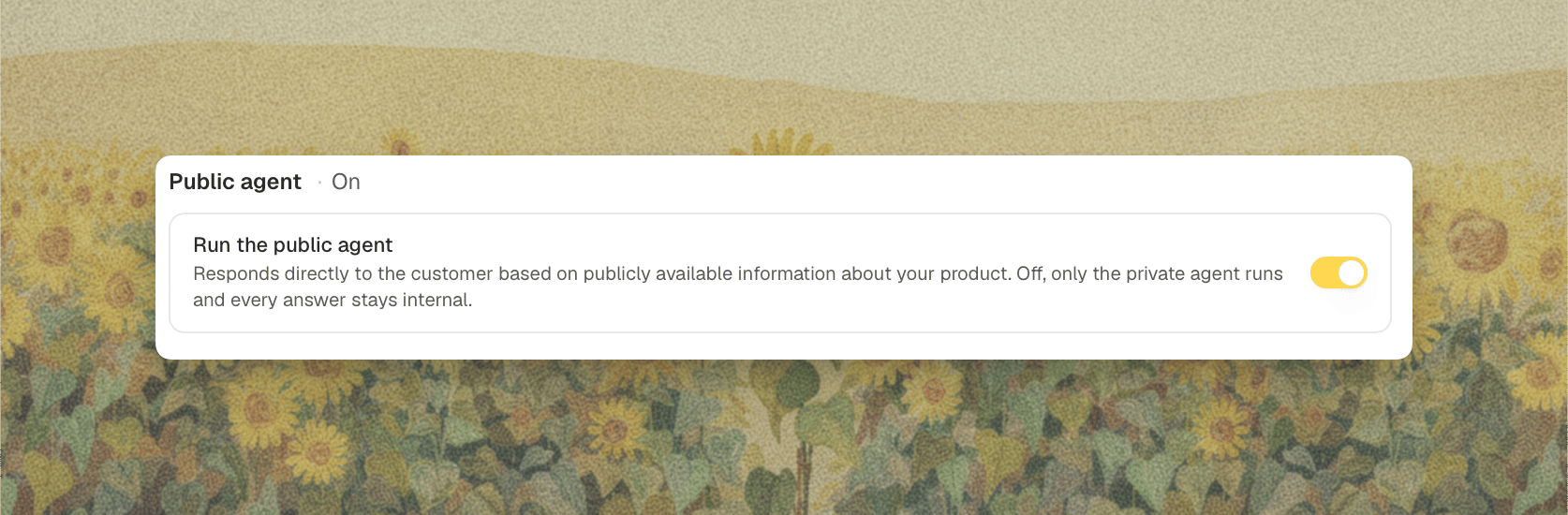 The public agent toggle on the Settings tab