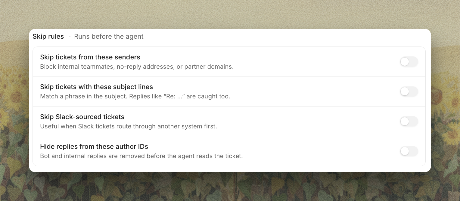Skip rules on the Tickets tab