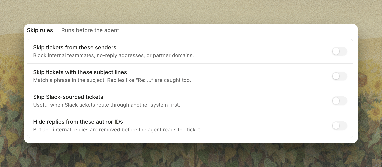 Skip rules on the Tickets tab