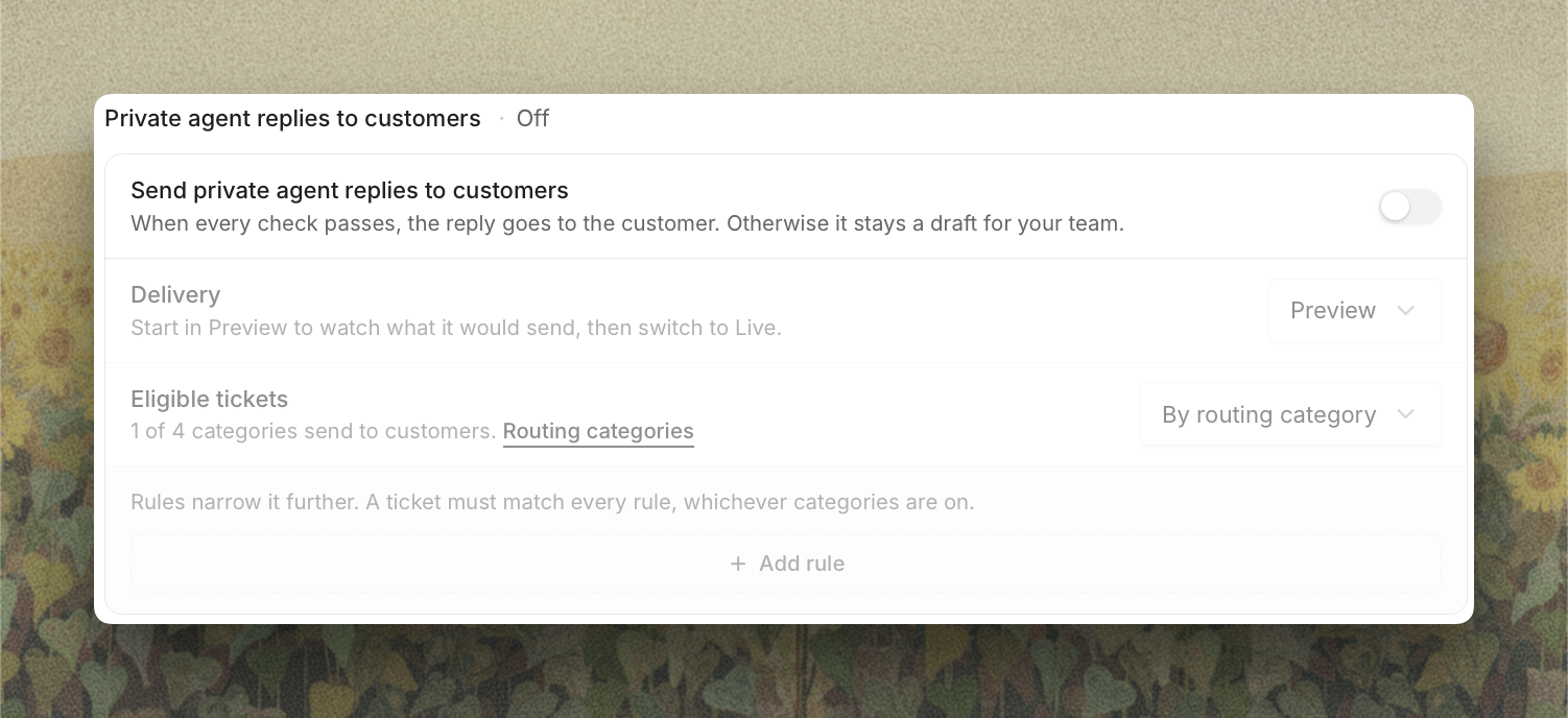Private agent replies to customers on the Replies tab