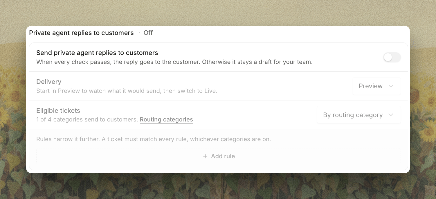 Private agent replies to customers on the Replies tab