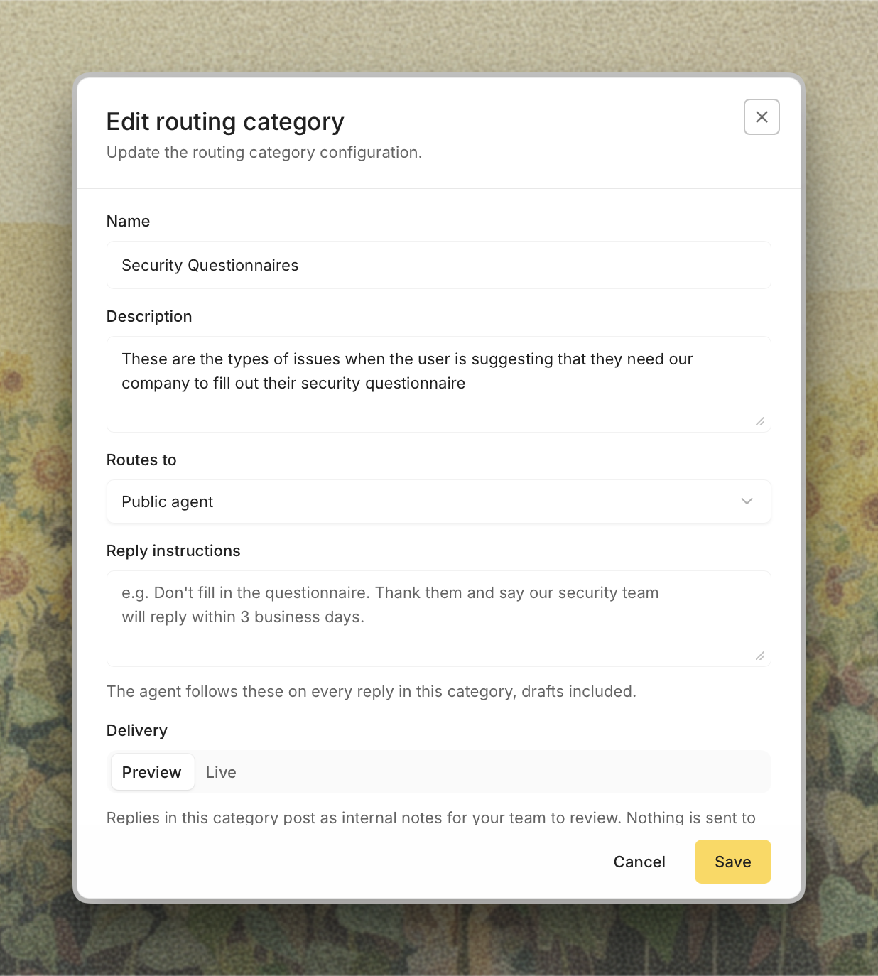The routing category editor